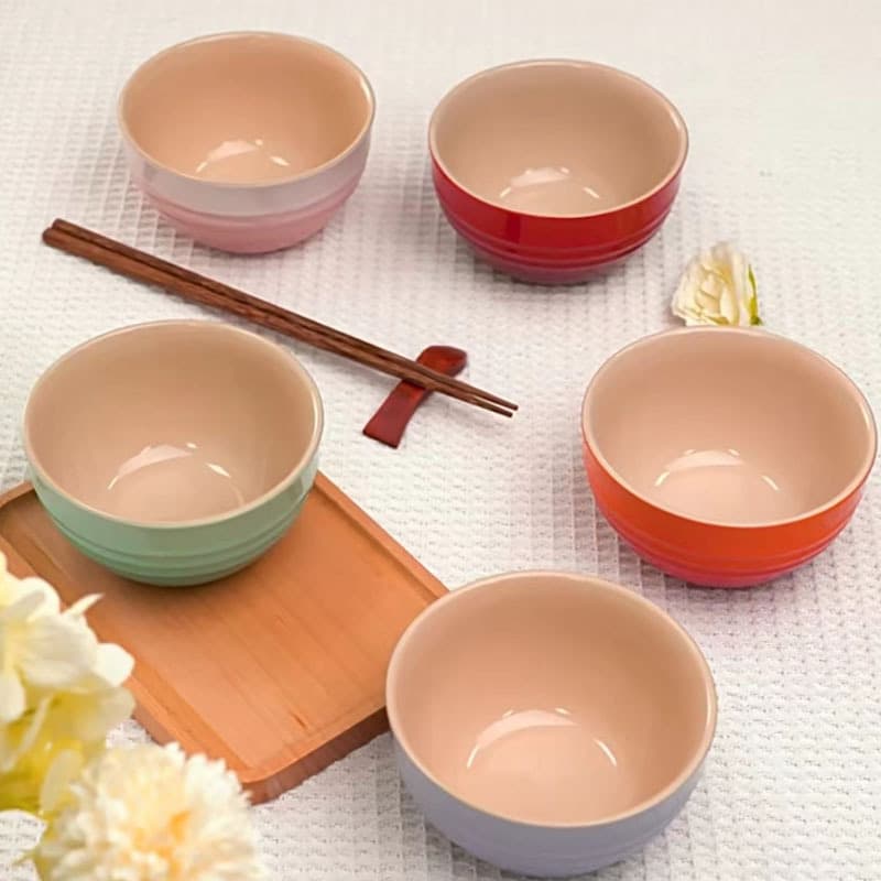 LE Bowl 12cm Rice Bowl, Home Round Ceramic Rice Bowl, Soup Noodle Bowl, Gradient Rainbow Color, Microwave Safe