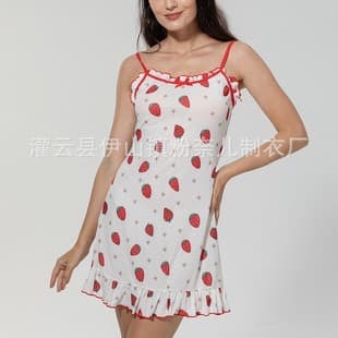 2025 New Home Pajamas Cherry Cute Print Sweet Camisole Nightgown Women's Homewear Set 5055 Flower