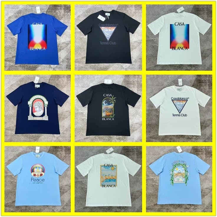 Men's Summer Short-Sleeve Printed Cross-Border Trendy Brand Clothing Pure Cotton T-Shirt Women's High-Quality Cas Kasa Black White