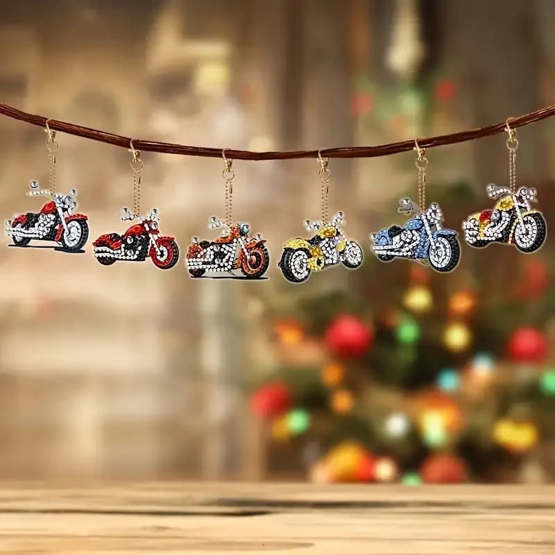 6-Pack DIY Diamond Painted Motorcycle Keychain Kit - Irregular Shape Diamonds, Backpacks and Gifts