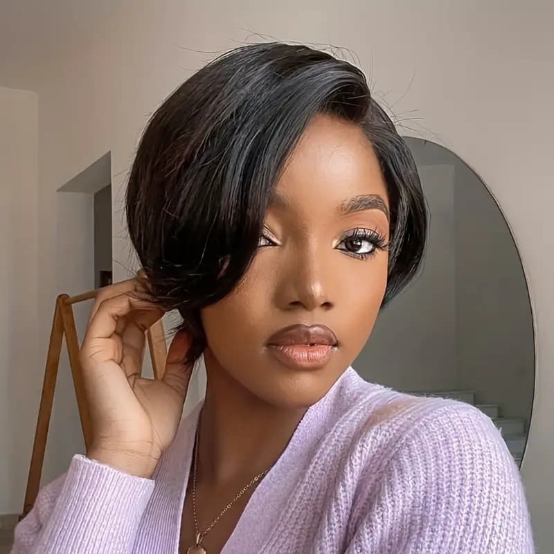 European and American cross-border wig, side-parted bangs, short curly style, fashionable front lace synthetic full cap wig