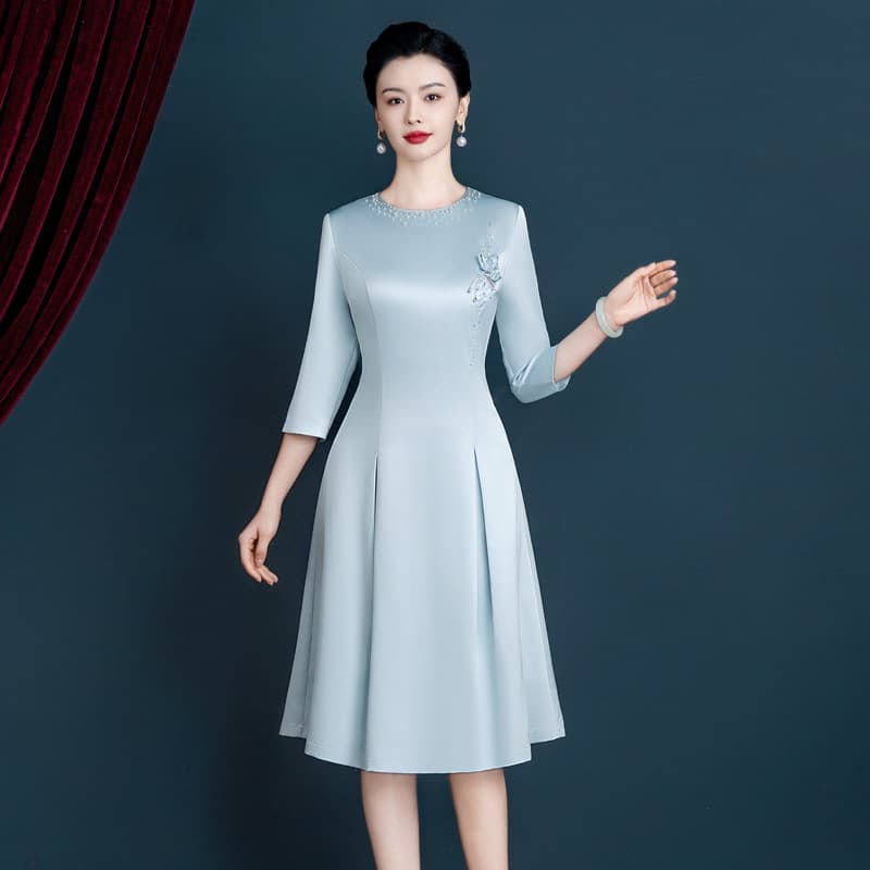 2025 Spring New Style Dress, Light Blue Beaded Elegant Wedding Dress for Mothers and Grandmothers, Dropshipping Available