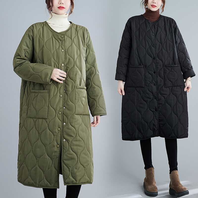 Real Shot 2024 Mid-Length Korean Style Cotton Coat Loose Slimming Plus Size Women's Extra Large