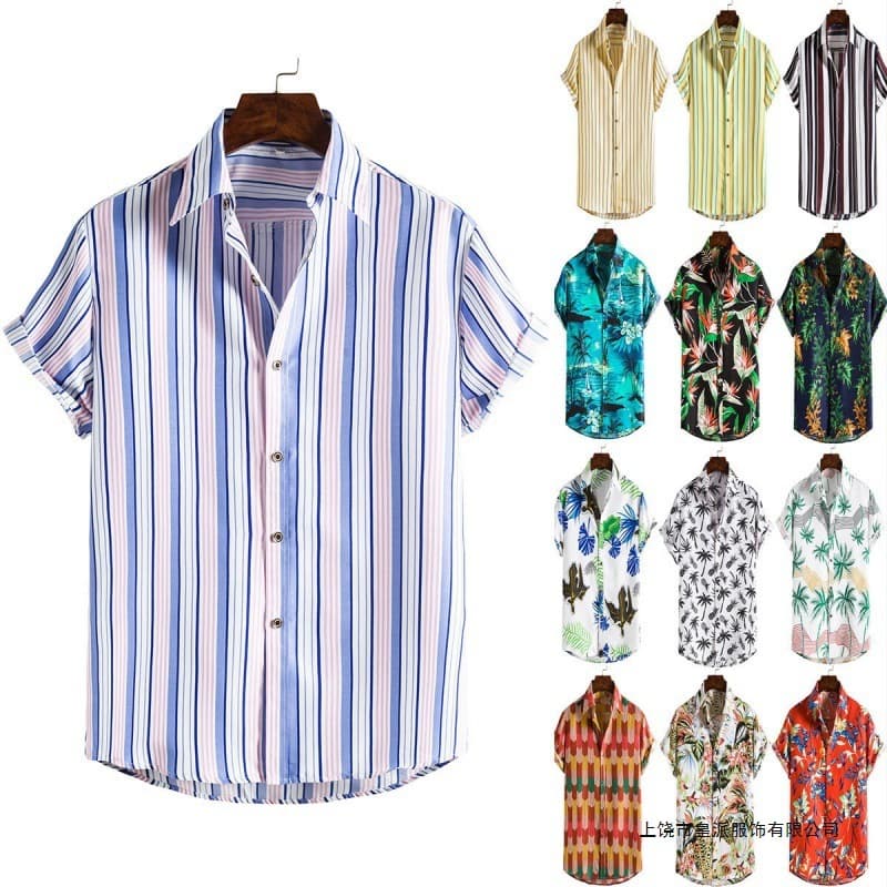 New 3D Print Spring/Summer Men's Beach Shirt Hawaiian Short Sleeve Floral Shirt for Cross-Border E-Commerce Supply