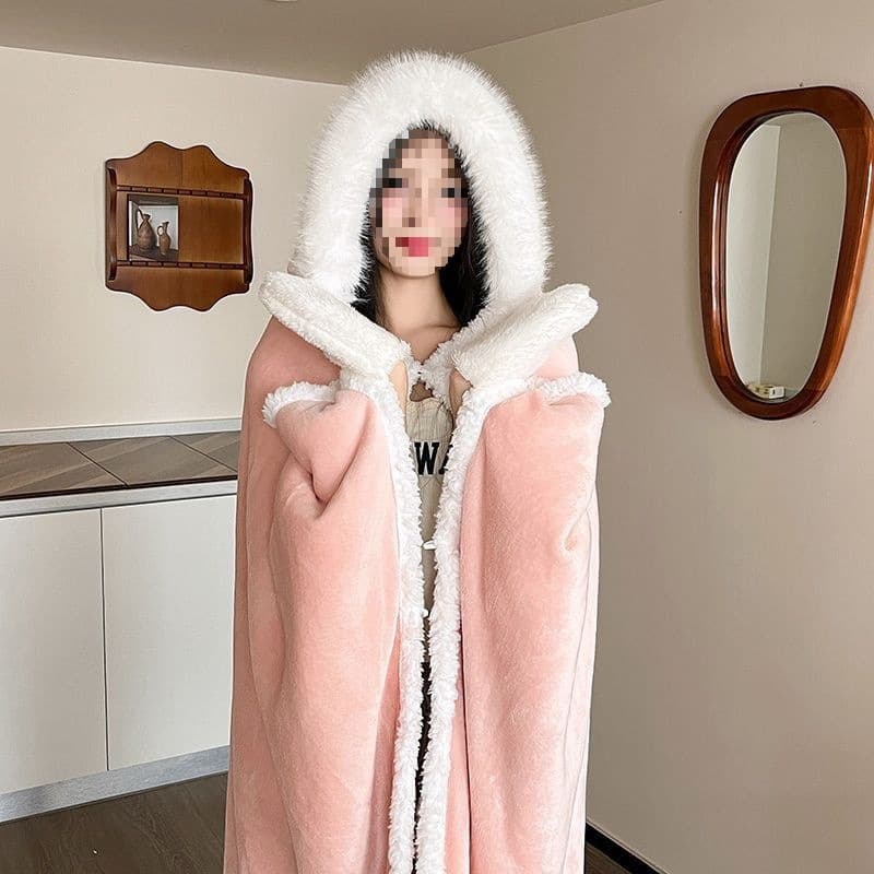 Thickened hooded cape blanket for autumn and winter, suitable for office naps, leg covering, and student use.