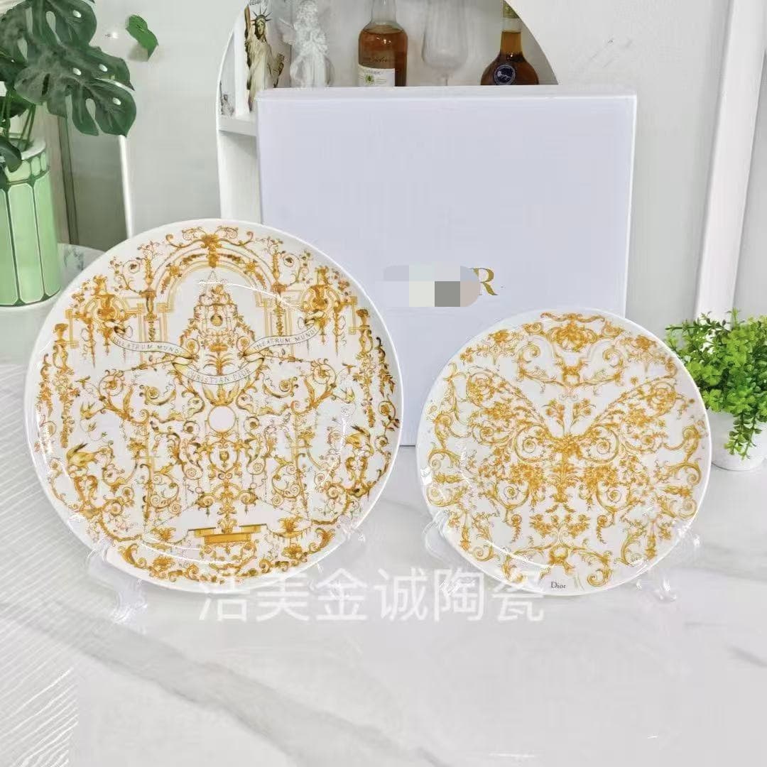 Palace-style gilt-patterned ceramic plate, household breakfast plate and mug set of two, bone china coffee cup gift box