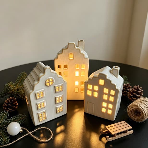 Cross-border Nordic Christmas Vintage Building Hollow Light Night Lamp Decoration Niche Healing Home Soft Decoration Souvenir Gift