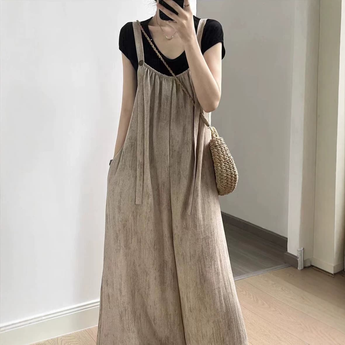 2026 Summer Cotton Linen Japanese Style Lazy Overalls Women New Summer Drape Loose Casual Wide-leg Jumpsuit Long Pants