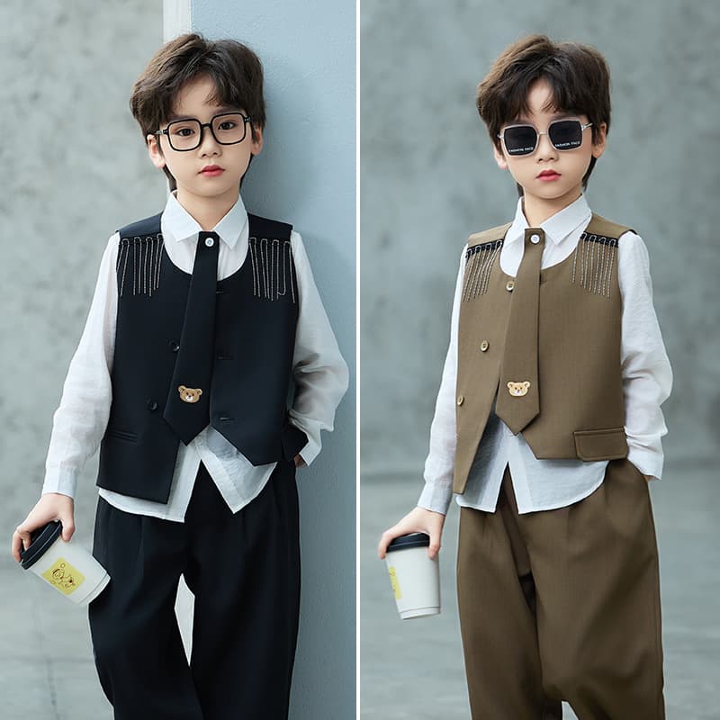 Boy's suit spring and summer tassel design vest set children's host piano performance suit flower girl one-year-old dress