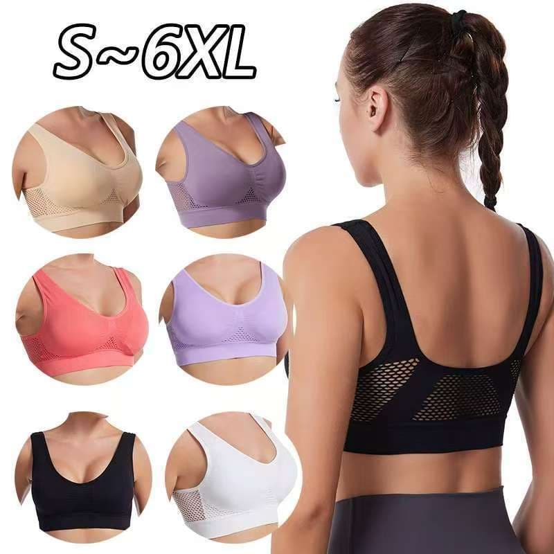 TUMU Cross-border Yoga Sports Bra, Hollow Mesh Breathable Perforated Plus Size Wire-free Sports Bra Vest for Women