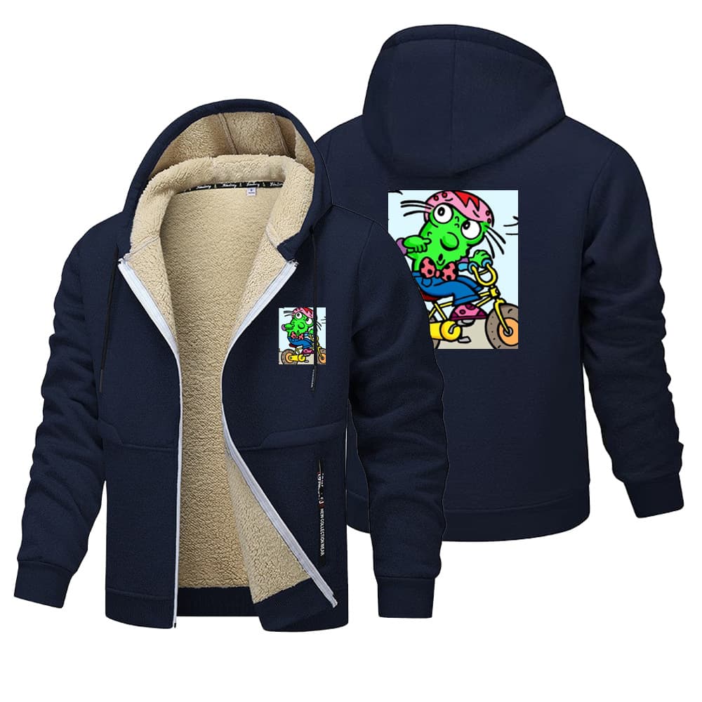 [Lamb Fleece European Size Fleece-Lined Jacket] Upper Blue Monster Pattern Men Women Couples Autumn Winter Style Cross-border Coat