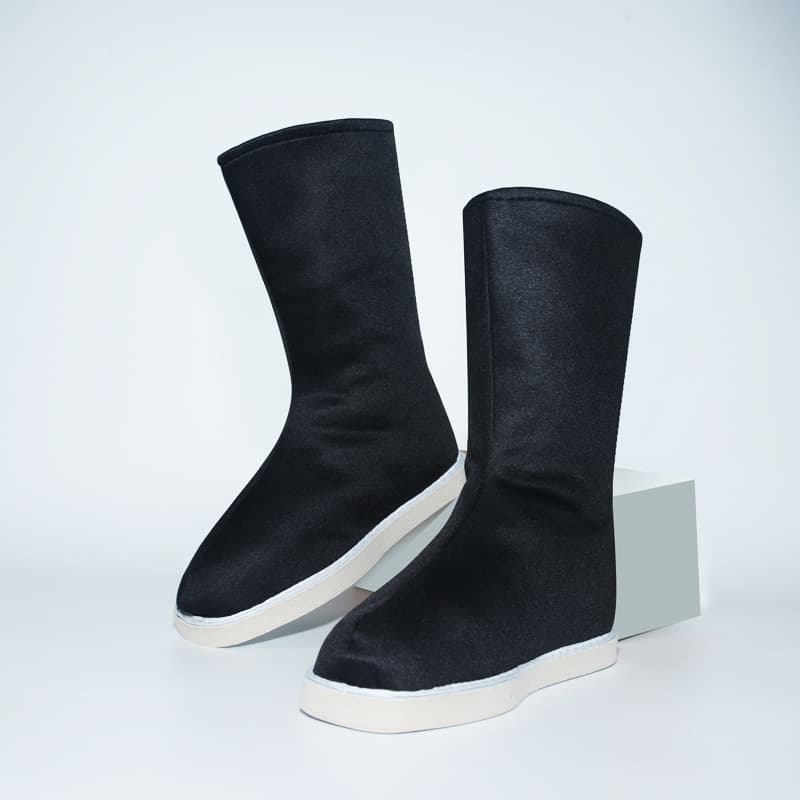 Hanfu Boots Unisex Chinese Ancient Ming Dynasty Style Retro Mid-Calf Black Boots Official Boots Flat Sole Children's Hanfu Shoes