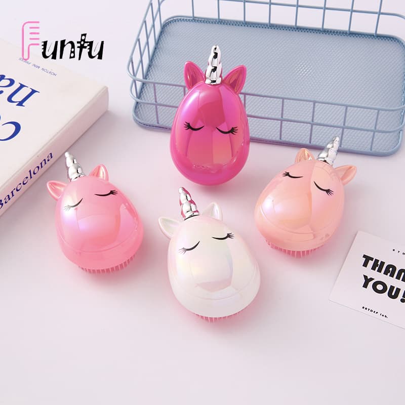 Cute Unicorn Children's Cartoon Detangling Hairbrush, Girl's Hair Styling Comb, Massage Comb, Portable TT Comb, Washing Brush