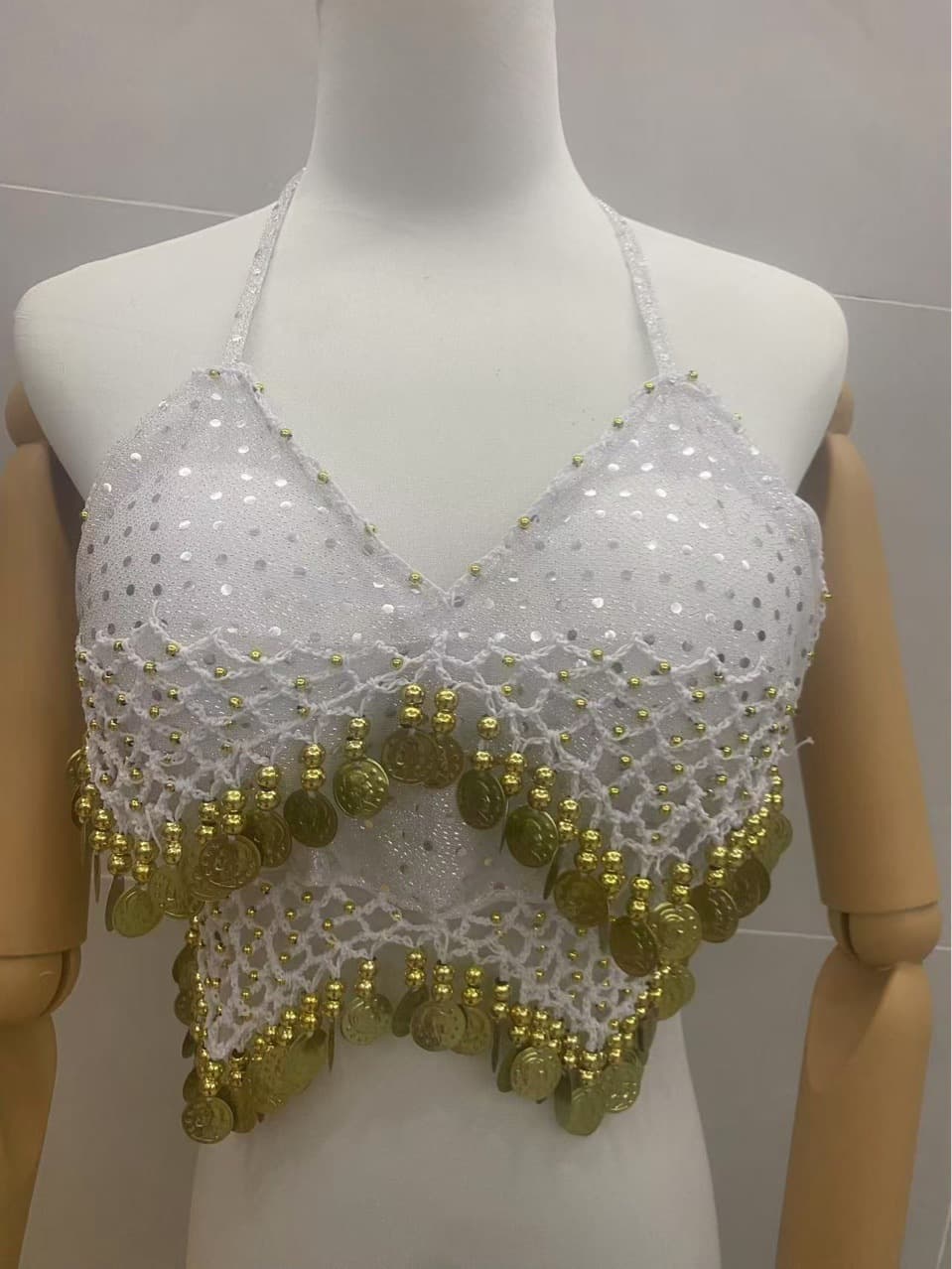 Belly Dance Costume Top Stage Performance Bra Festival Dance Outfit Halter Sequin Wrap