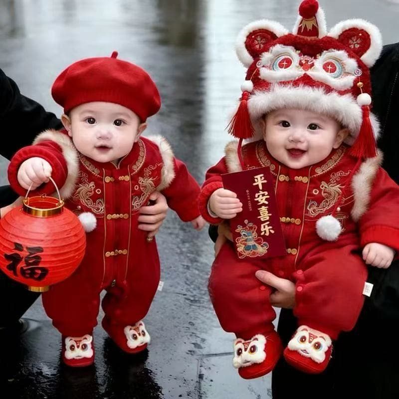New Year's greetings winter 100-day baby dress baby jumpsuit New Year's Eve festive clothes trendy hooded