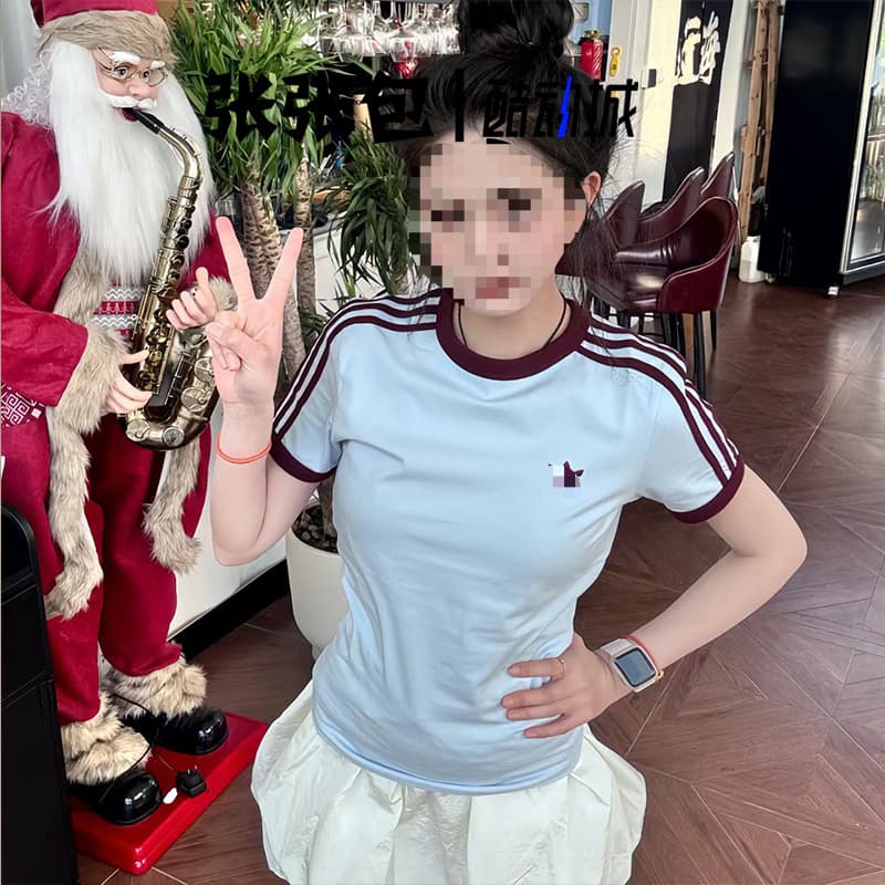 Adidas Same Style Trefoil 2026 Women's Slim Fit Sports Casual T-Shirt Short Sleeve Three Stripes Slimming Round Neck Sports