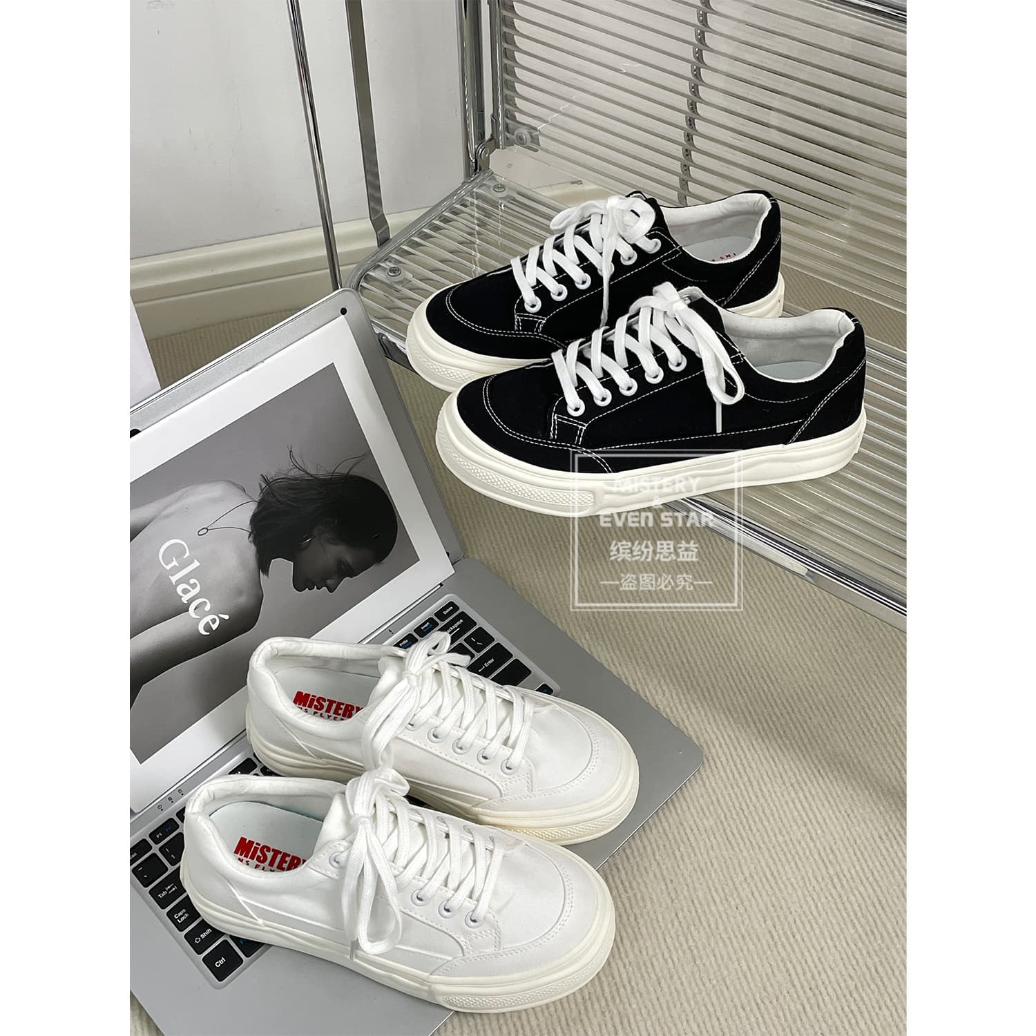Hot Selling New 2024 Spring Thick-Soled Canvas Shoes, Versatile Dissolved White Shoes MIS-542