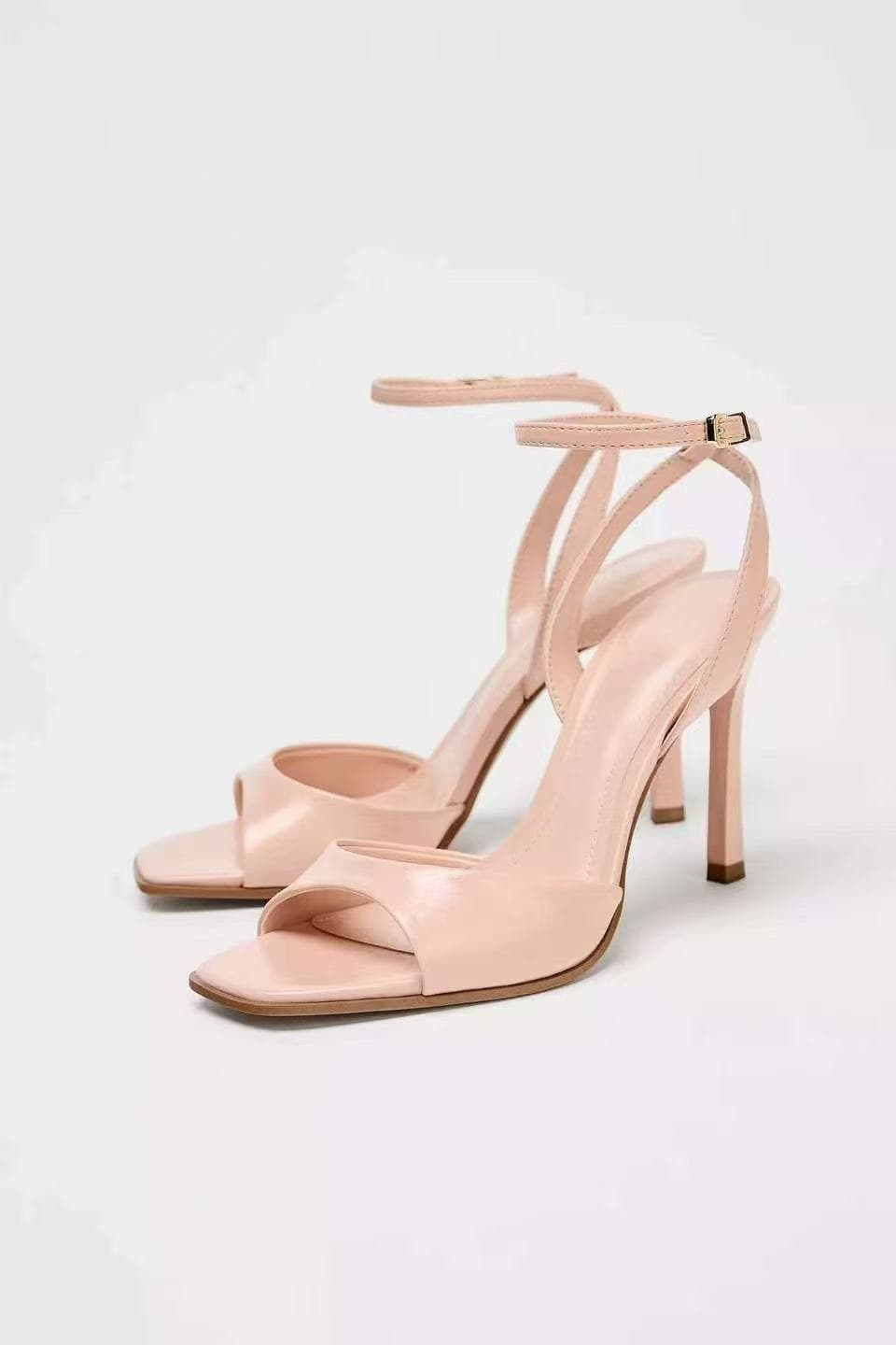 ZA2025 New Style Genuine Leather Kitten Heel Open-Toe Sandals for Women, French Vintage Simple Thin Heel One-Strap Shoes