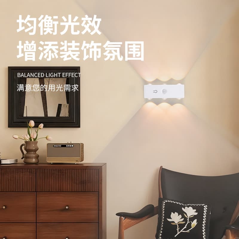 Cross-border new LED smart human sensor 6-bead cat-eye light, home lighting, magnetic rechargeable wall lamp for entryway
