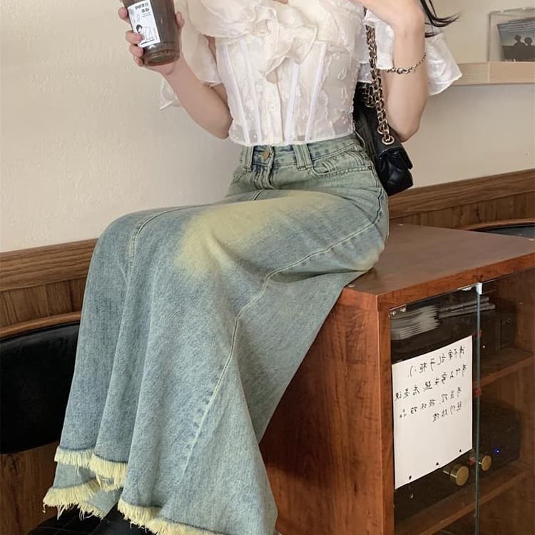 French White Ruffle Off-Shoulder Blouse for Women Summer Waist-Tightening Short Top Ins Fashion
