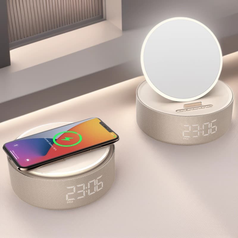 Multifunctional Wireless Sound Card Modern Bluetooth Speaker Alarm Clock Voice Control Music Wake-up Speaker Bulk