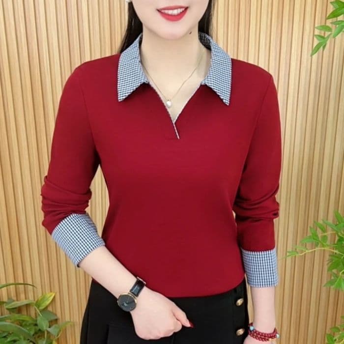 2025 New Spring Long-Sleeve Lapel Top for Moms, American Retro Loose Casual Blouse