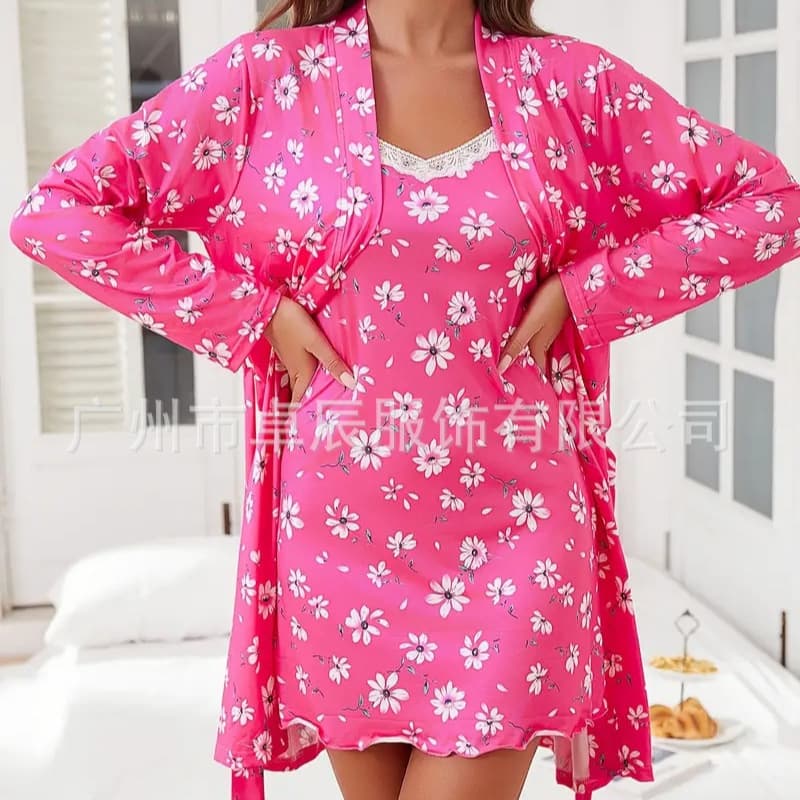 2025 Cross-Border AliExpress Amazon European and American Style New Lace Sling Pajamas Printed Pajamas Sexy Thin