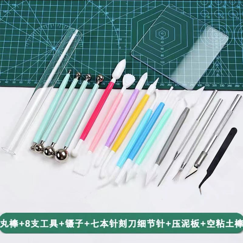 Ultra-Light Clay Tools, Soft Clay Clay Sculpture Knife, Clay Board Rolling Stick, Seven Needles, Clay Hand-Made DIY Tool Set