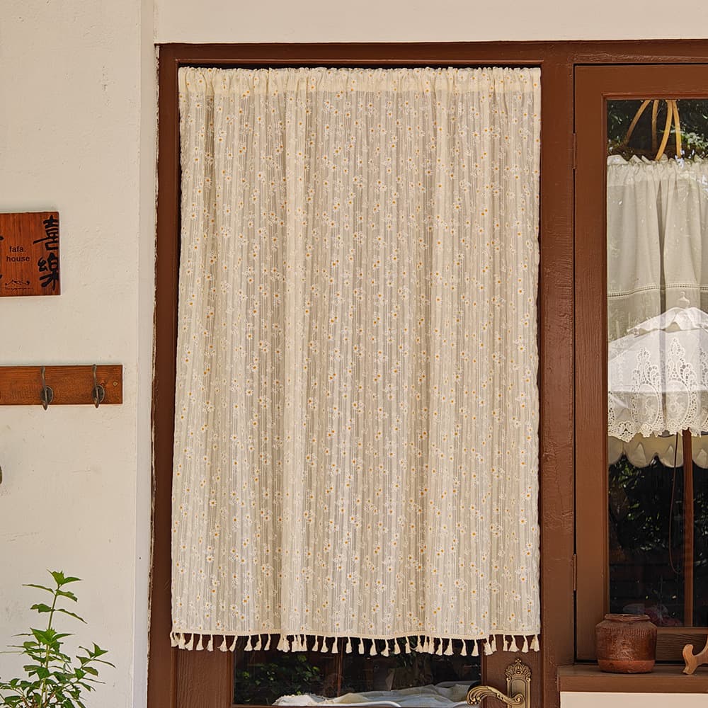 Daisy Curtain Japanese Half Curtain Kitchen Bedroom Partition Cabinet Cover Curtain Home Use No-Drill Fabric Door Curtain