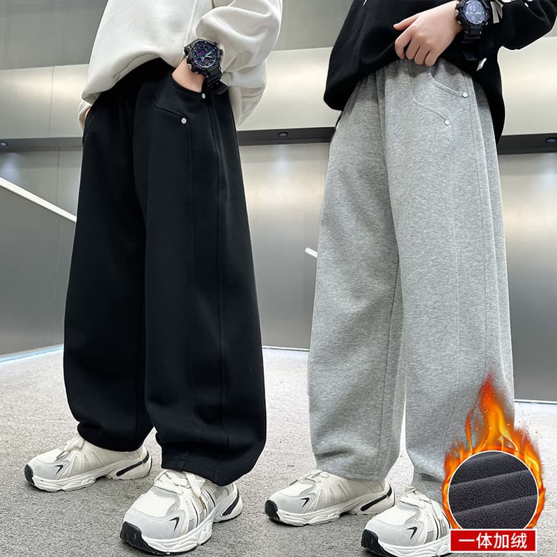 Winter Boys' Fleece-Lined Casual Pants New Children's Clothing Winter Wear Boys' Sports Thickened Pants Integrated Fleece Sweatpants
