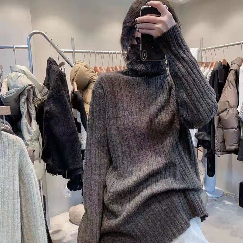Autumn and winter new style high-neck base layer for women, stylish inner wear loose Korean-style solid color sweater long-sleeve wool knitted top.