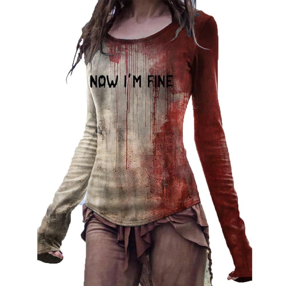 New cross-border round neck long-sleeved top Halloween printed loose casual slimming women's clothing