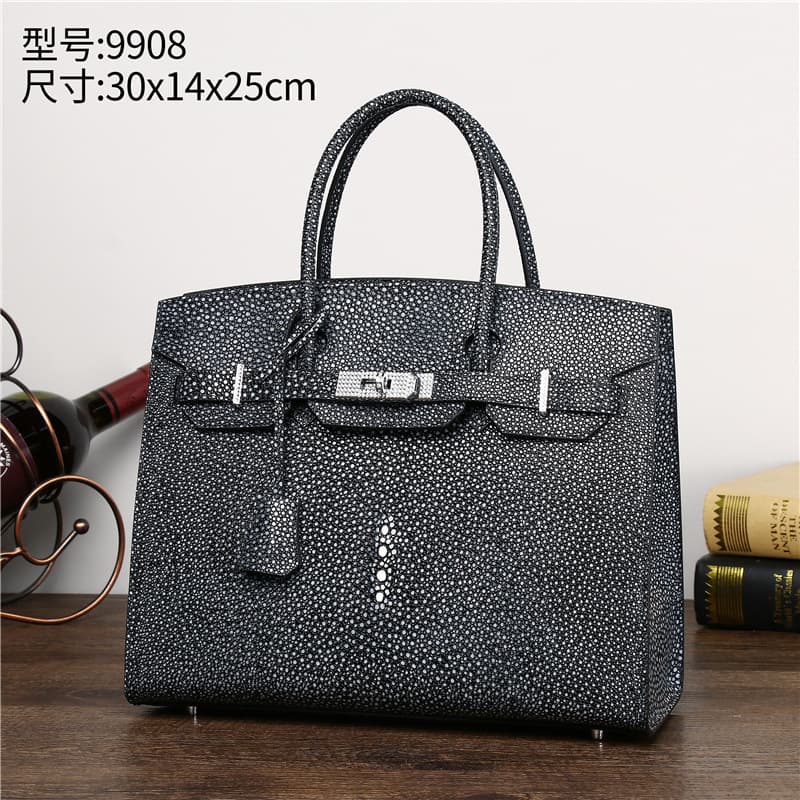 New Genuine Leather Women's Handbag Tote Bag Trendy Rhinestone Buckle Fashion Stardust Platinum Pearl Fish Evening Shoulder Crossbody Bag