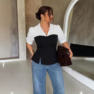 European and American style 2025 new women's clothing cross-border trade striped patchwork top summer thin Amazon short-sleeve top
