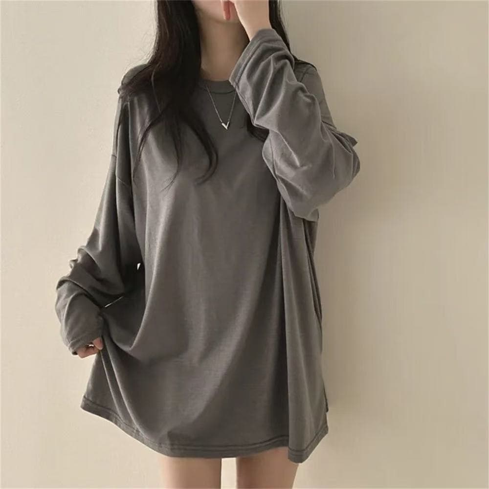 Korean style temperament pure cotton bottoming shirt for women spring and autumn new loose and lazy basic style versatile long-sleeved T-shirt top trend