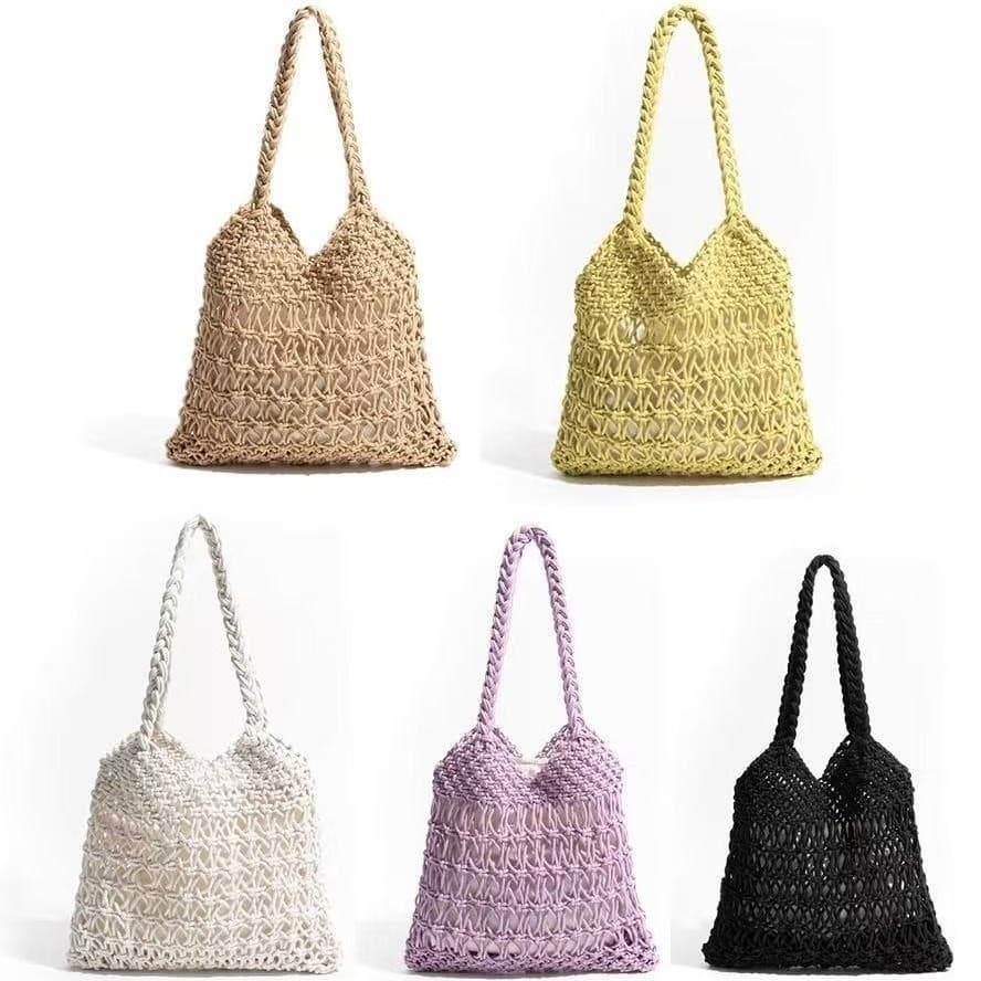 Factory Wholesale New Mesh Woven Bag, Hollow Straw Bag, Beach Vacation Shoulder Bag, Crossbody Bag
