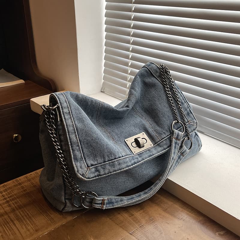 Women's Denim Bag 2025 Spring/Summer New Fashion Chain Bag Large Capacity Tote Shoulder Crossbody Bag Cross-Border