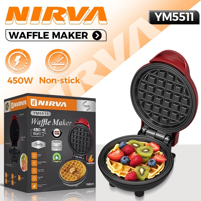 NIRVA EU Standard Cross-Border Breakfast Maker Dual-Sided Heating Multi-Function Toaster Portable Waffle Maker Compact and Lightweight
