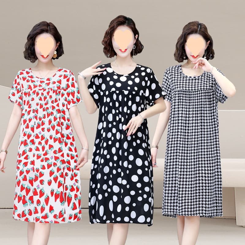 Women's Cotton Silk Nightgown Summer New Loose Mid-Length Short Sleeve Dress Lightweight Rayon Fashionable Sleepwear for Outing