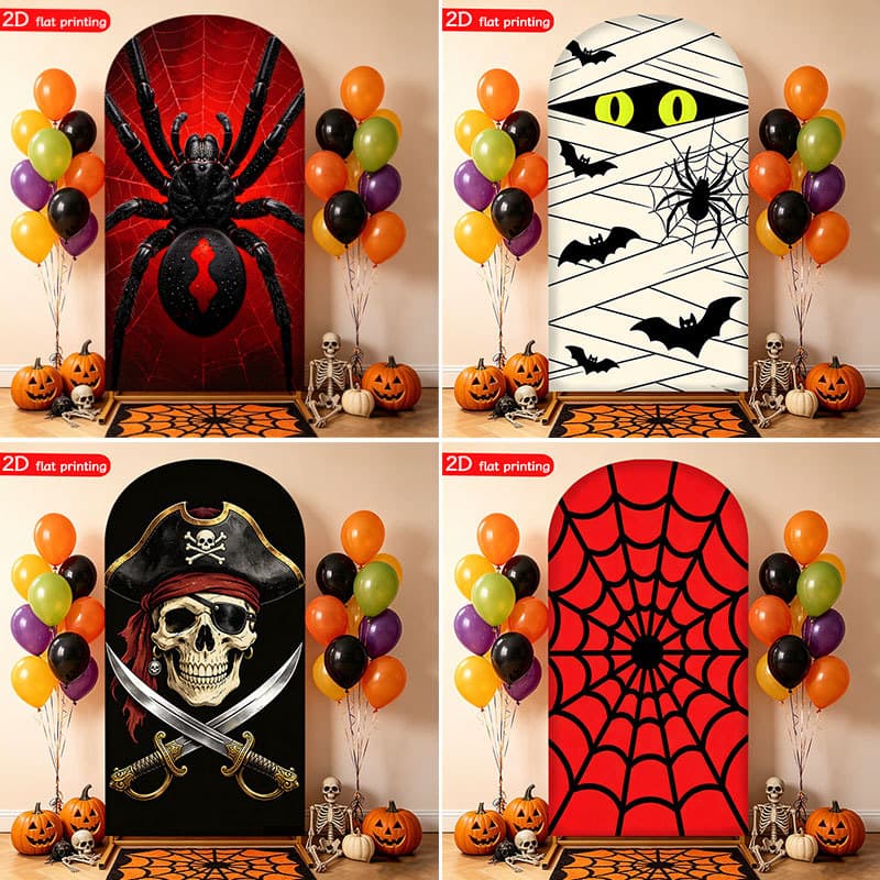Halloween Arch Cover Background Cloth Printed Horror Funny Curved Banner Party Photo Backdrop U-Shaped Decoration