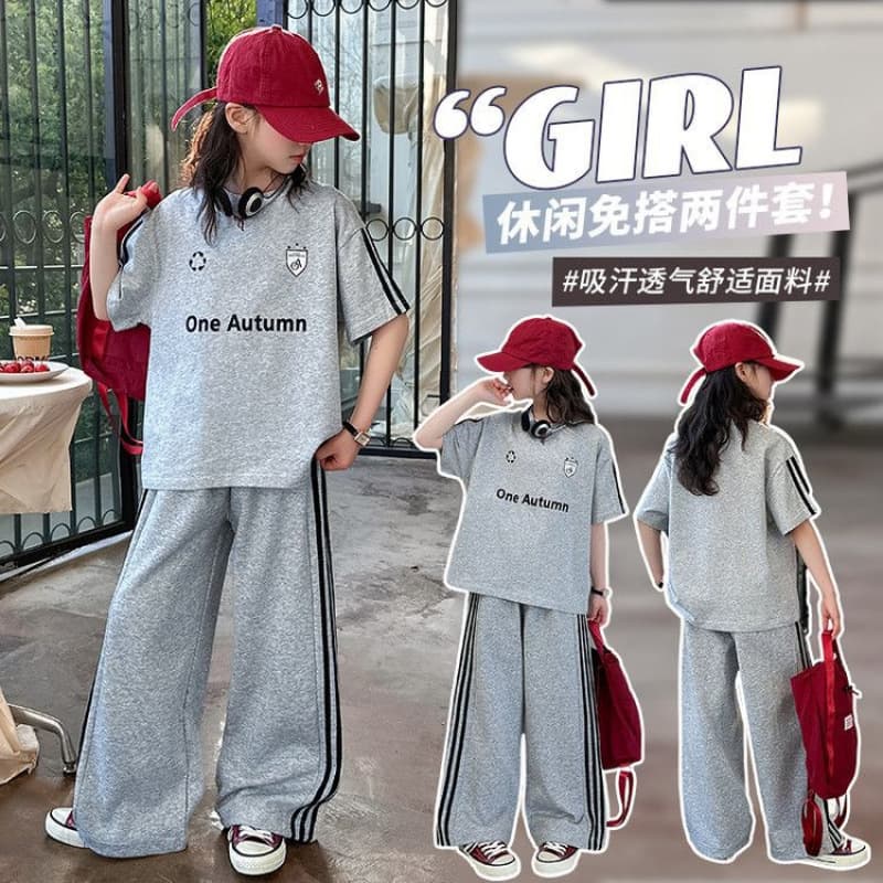 Girls' short-sleeved casual suit summer new fashion sports girl's summer T-shirt children's thin two-piece set