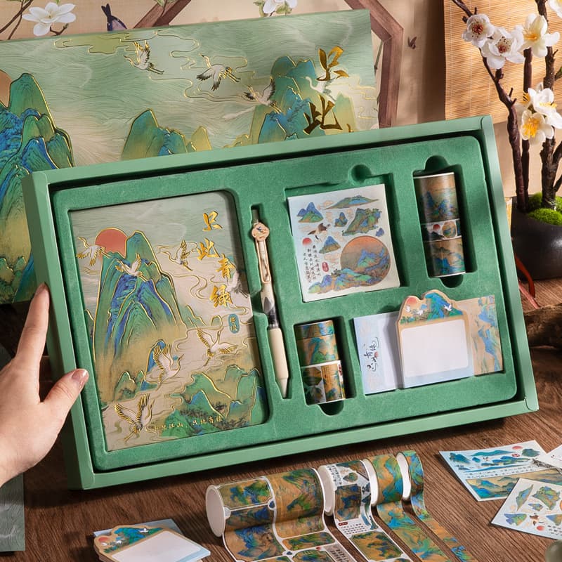 Kabaxiong Chinese Style Scrapbook Set Notebook Bookmark Gift Box Student Memo Pad Tape Stationery Full Collection