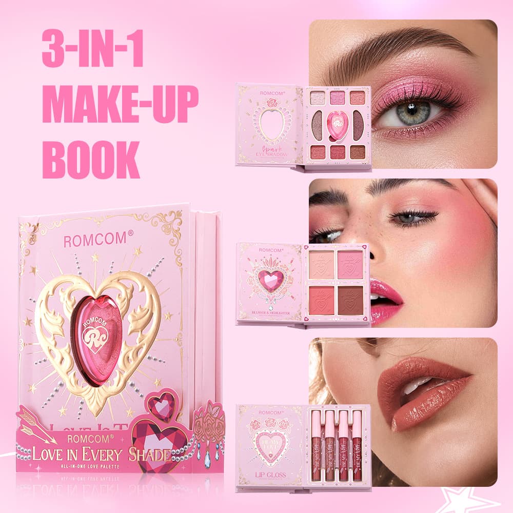Cross-border Hot-selling Heart Makeup Book Eyeshadow Blush Lip Glaze 3-in-1 Palette Matte Shimmer Full Set Portable