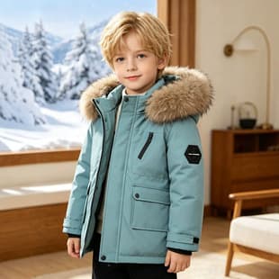 Boys' Cotton Coat Kids' Large Fur Collar Parka European and American Style Thick Padded Down Cotton Fur Collar Jacket for Older Children
