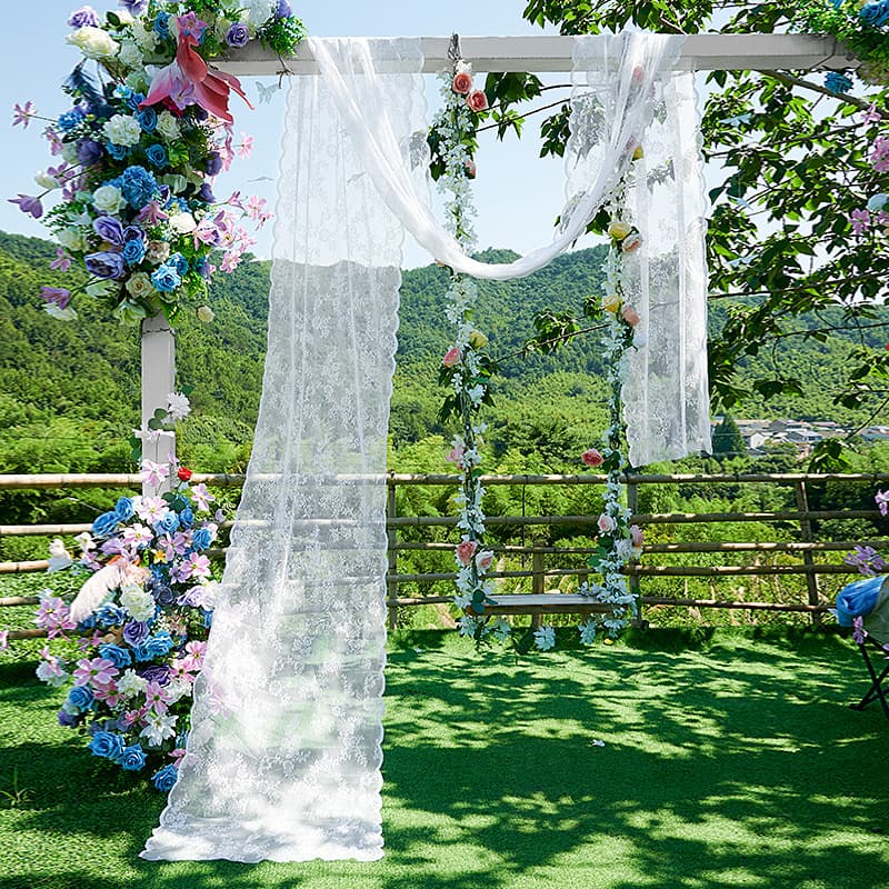 Manufacturer's full polyester lace jacquard window screen translucent hollow curtain wedding outdoor decoration rose gauze curtain cross-border