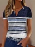 Cross-Border European and American Summer Women's Loose Casual Comfortable Small V-Neck Short-Sleeved Top