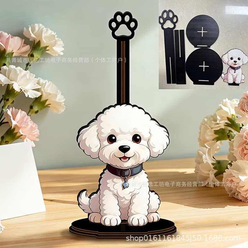 Cute Teddy Dog Pet Style Wooden Kitchen Paper Towel Holder Desktop Paper Towel Holder Paper Towel and Plastic Wrap Roll Organizer