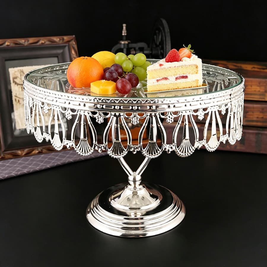 New Cross-Border Tall Cake Pedestal Tray Wedding Party Round Glass Cake Stand Dessert Iron Art Tray Decoration