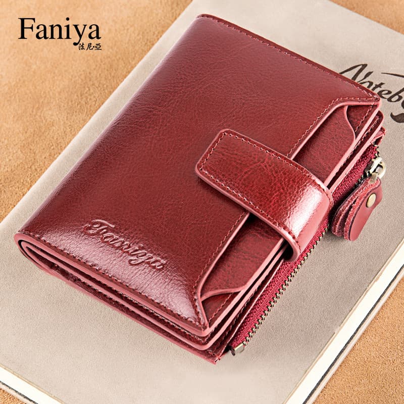 Fania Women's Wallet Short Genuine Leather 2021 New Compact Card Holder Wallet Exquisite Zipper Coin Clip Folding