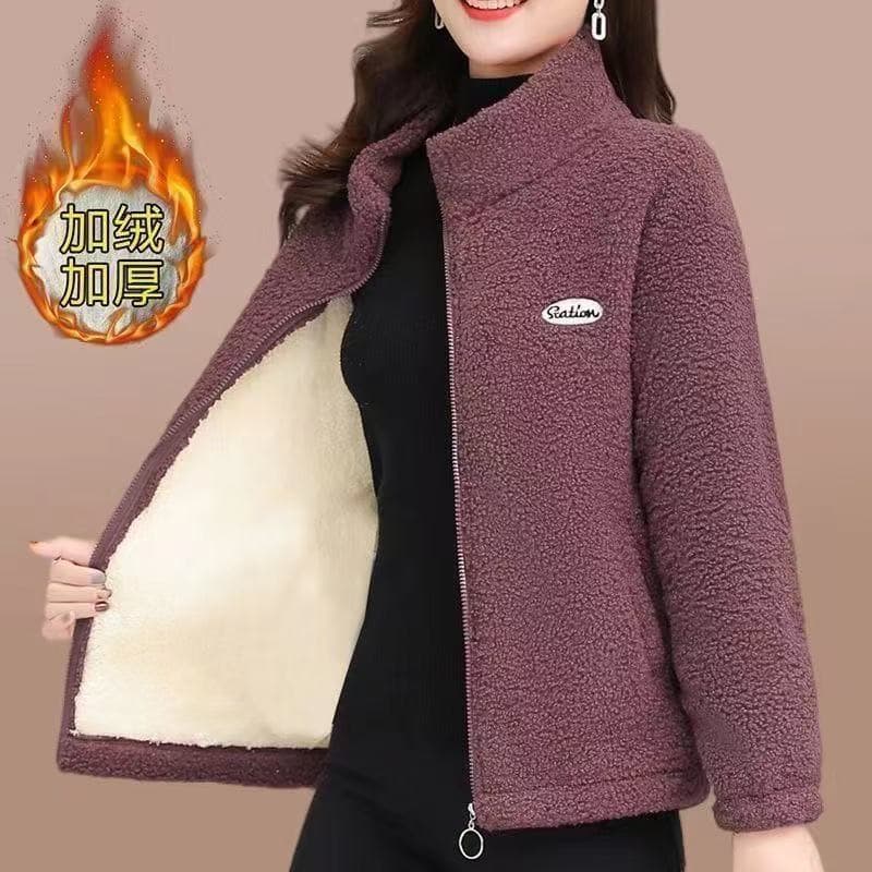 New Style Winter Fleece-Lined Thickened Women's Loose Large Size Middle-Aged Mom Coat Casual Pellet Fleece Warm Top